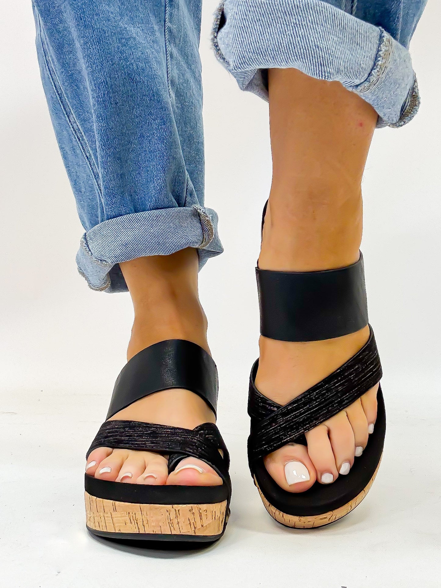 Adele™ – Black Wedge Sandals