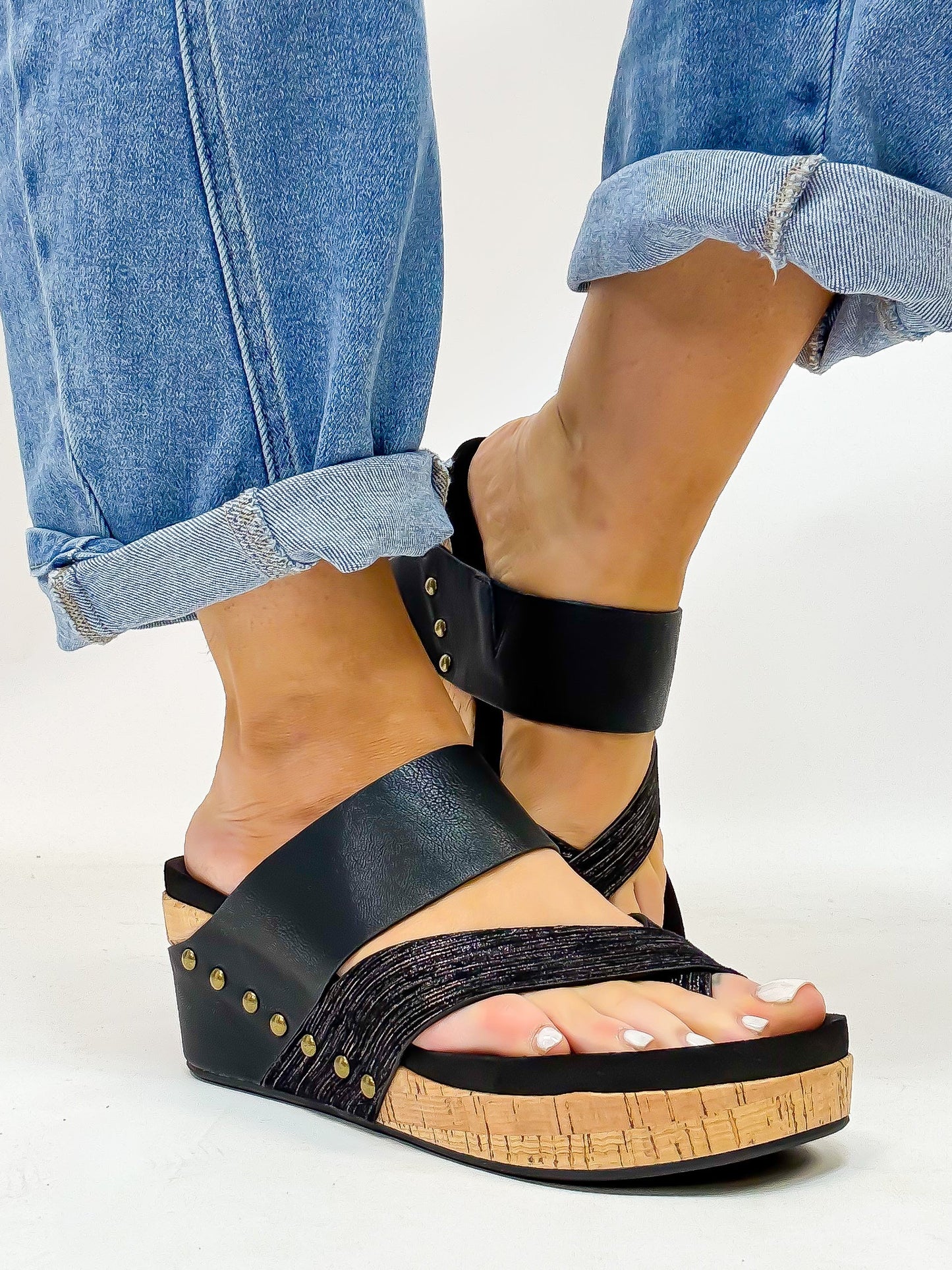 Adele™ – Black Wedge Sandals