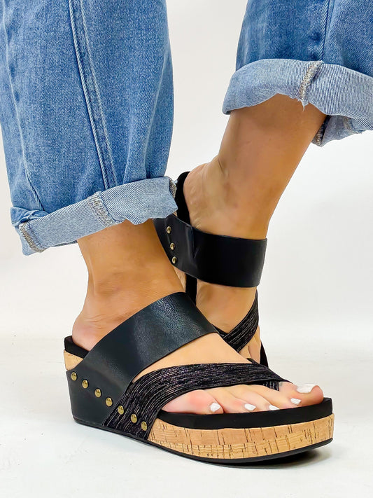 Adele™ – Black Wedge Sandals